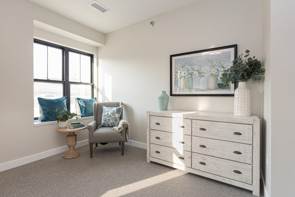Living area of private apartment in memory care.