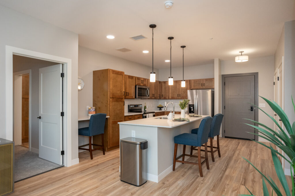 A wide view of the kitchen.